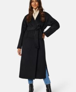 BUBBLEROOM Leslie Belted Wool Coat Black XS