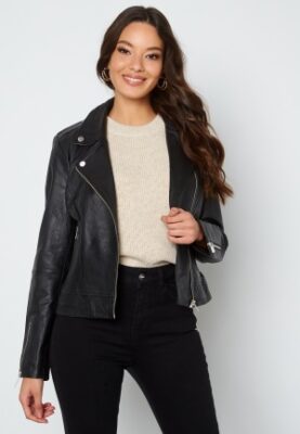 VILA Feli Leather Jacket Black 34