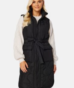 VILA Olinira L/S Quilted Long Vest Black 36